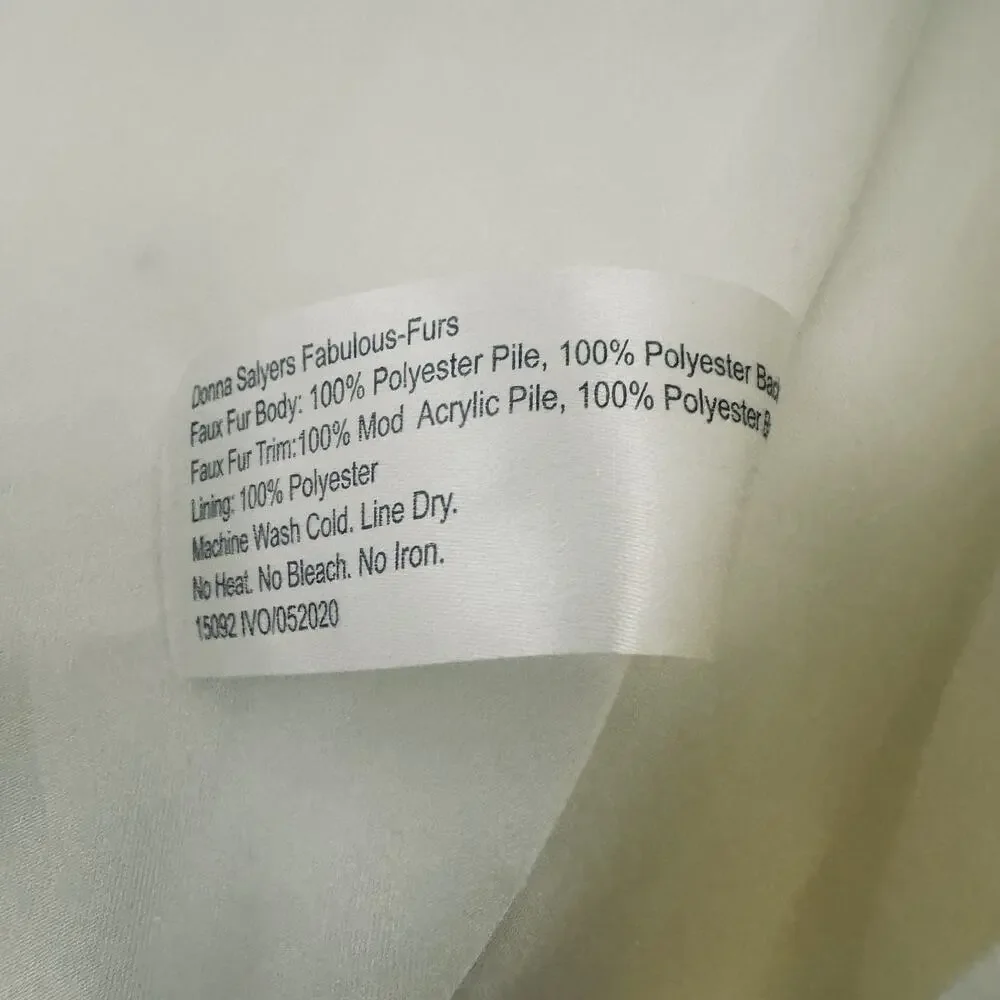 Donna Salyers Fabulous Furs Kids White Faux Fur Coat GIrls sz L hooded pompom - Picture 5 of 7